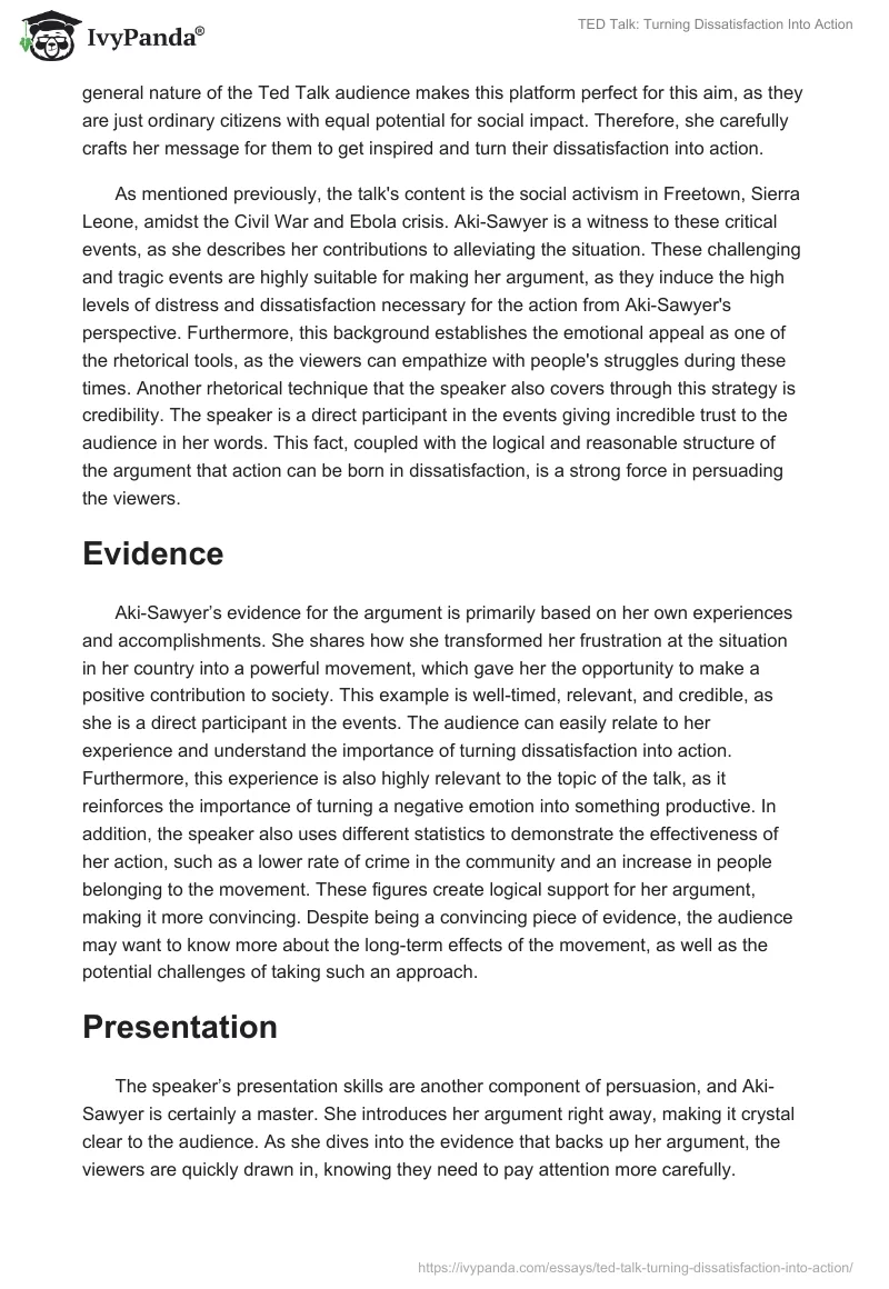 TED Talk: Turning Dissatisfaction Into Action. Page 2