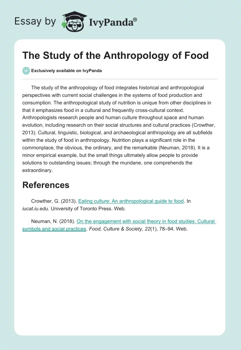 The Study of the Anthropology of Food. Page 1
