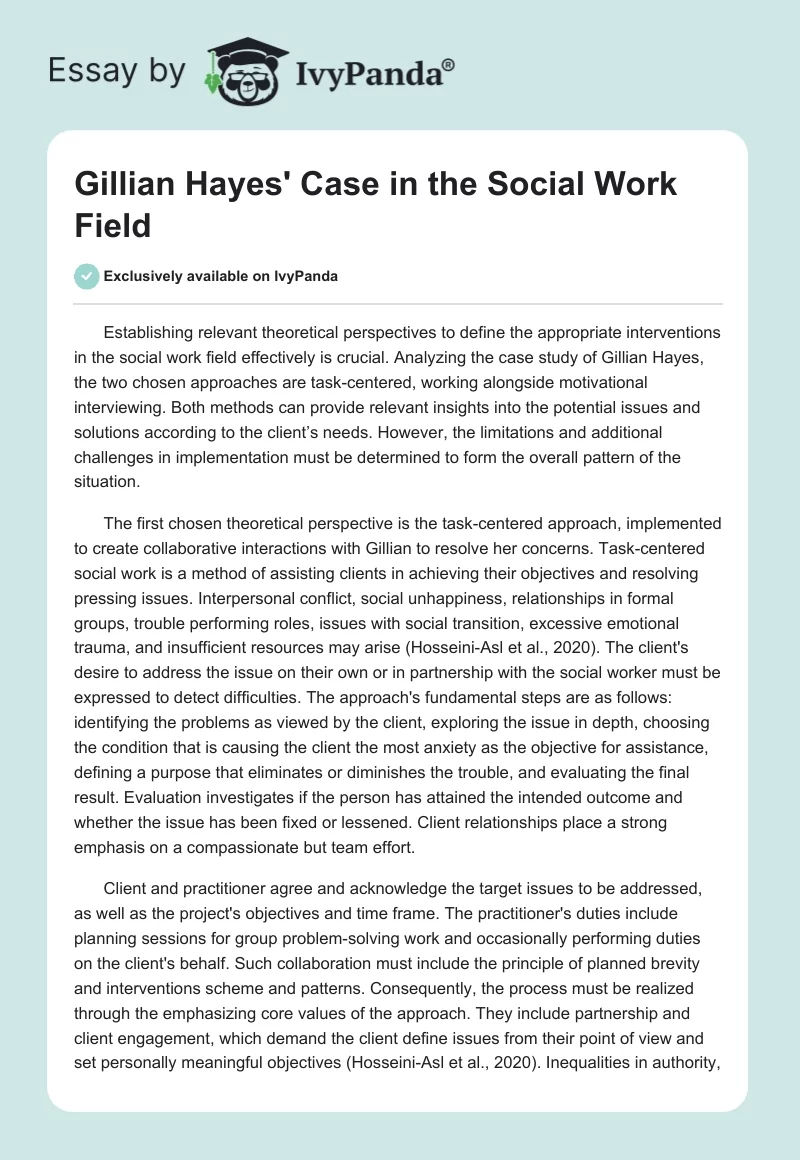 Gillian Hayes' Case in the Social Work Field. Page 1