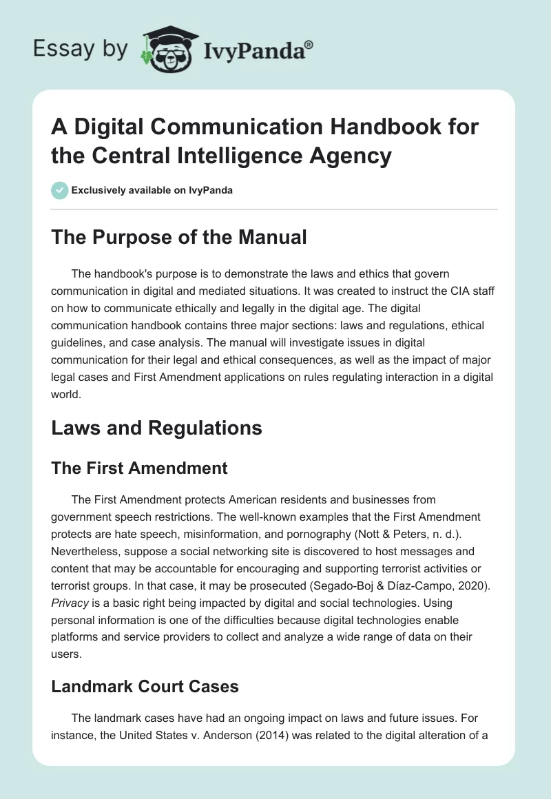 A Digital Communication Handbook for the Central Intelligence Agency. Page 1