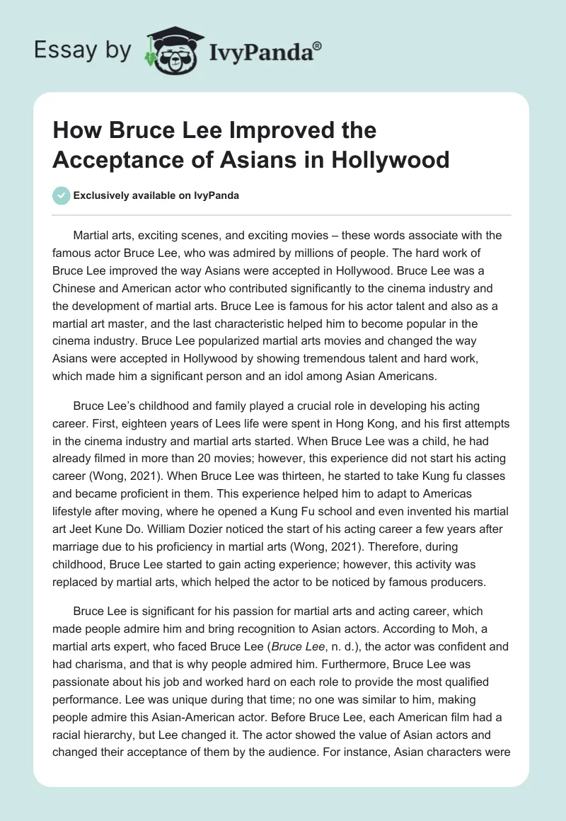 How Bruce Lee Improved the Acceptance of Asians in Hollywood. Page 1