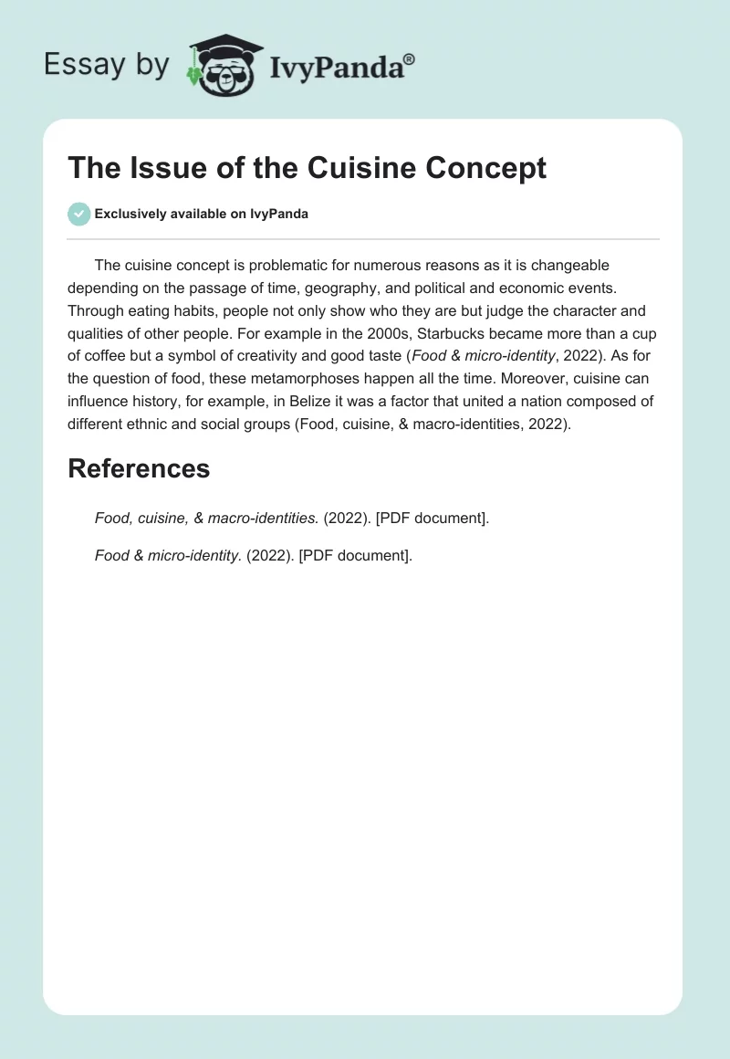 The Issue of the "Cuisine" Concept. Page 1
