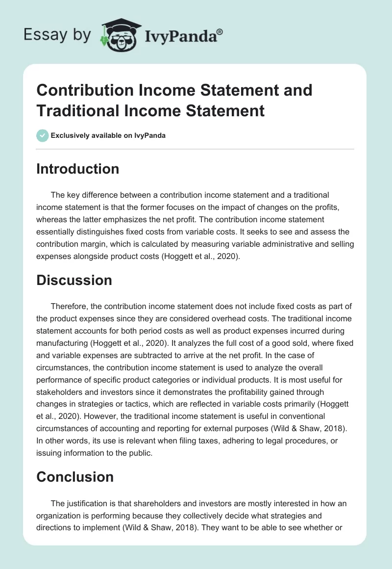 Contribution Income Statement and Traditional Income Statement. Page 1