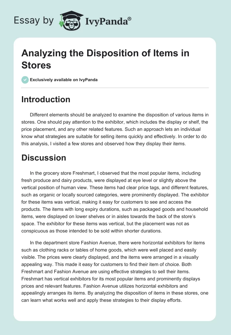 Analyzing the Disposition of Items in Stores. Page 1