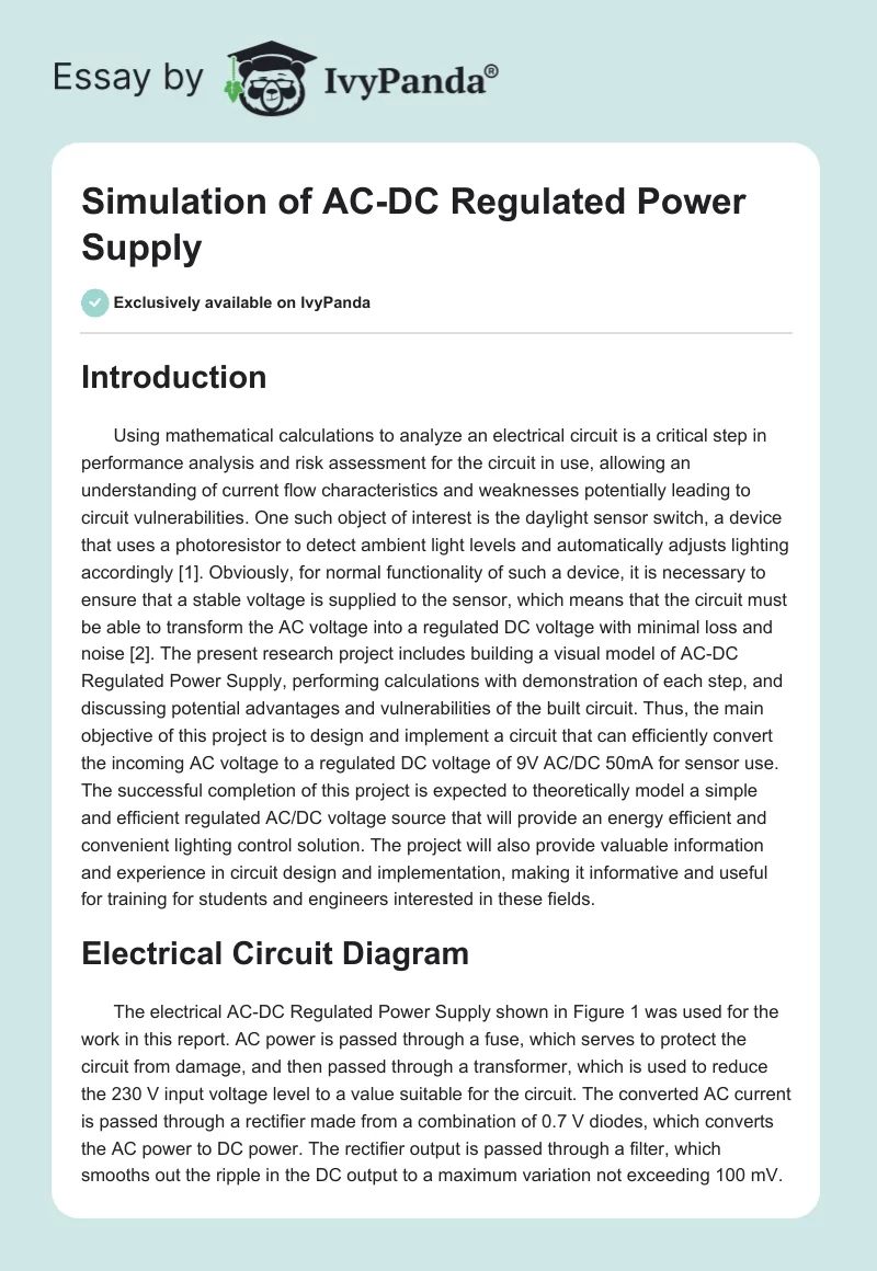 Simulation of AC-DC Regulated Power Supply. Page 1