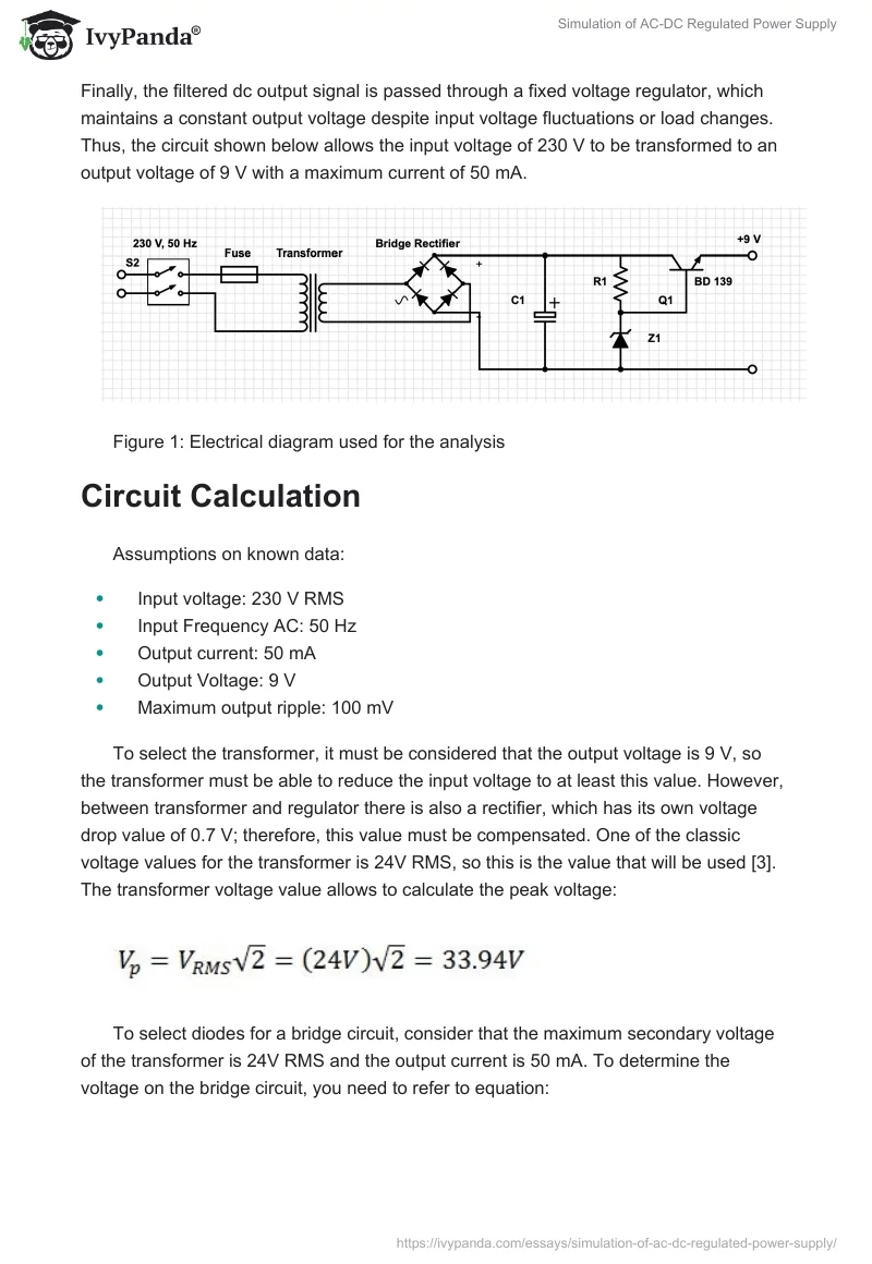 Simulation of AC-DC Regulated Power Supply. Page 2