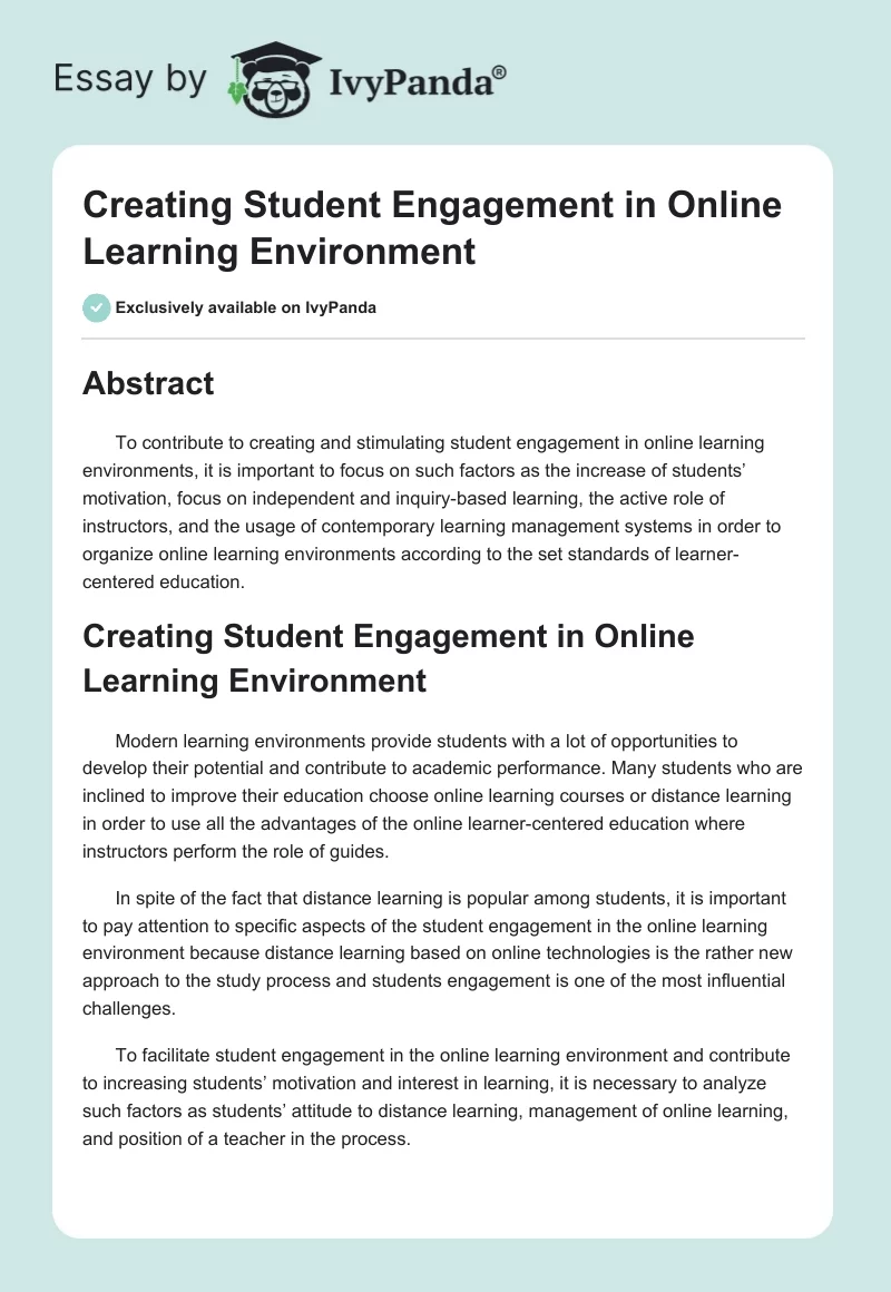 Creating Student Engagement in Online Learning Environment. Page 1