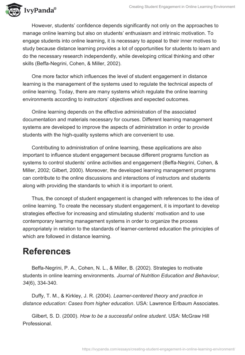 Creating Student Engagement in Online Learning Environment. Page 3