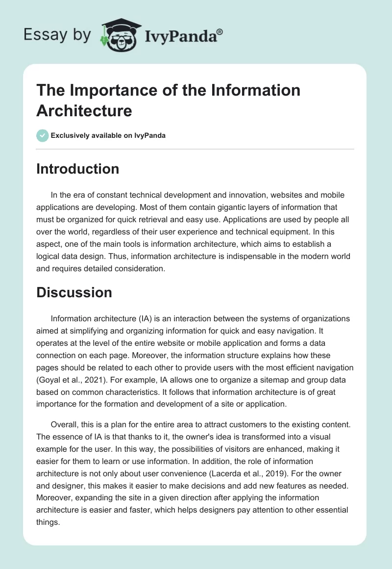 The Importance of the Information Architecture. Page 1