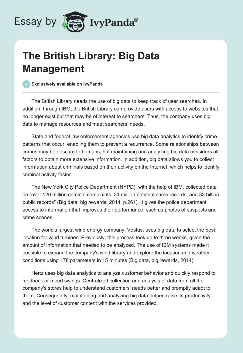 The British Library: Big Data Management. Page 1
