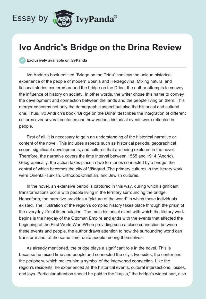 Ivo Andric's Bridge on the Drina Review. Page 1