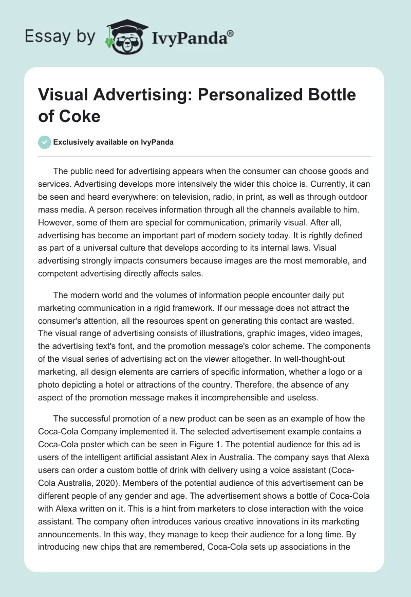 Visual Advertising: Personalized Bottle of Coke. Page 1