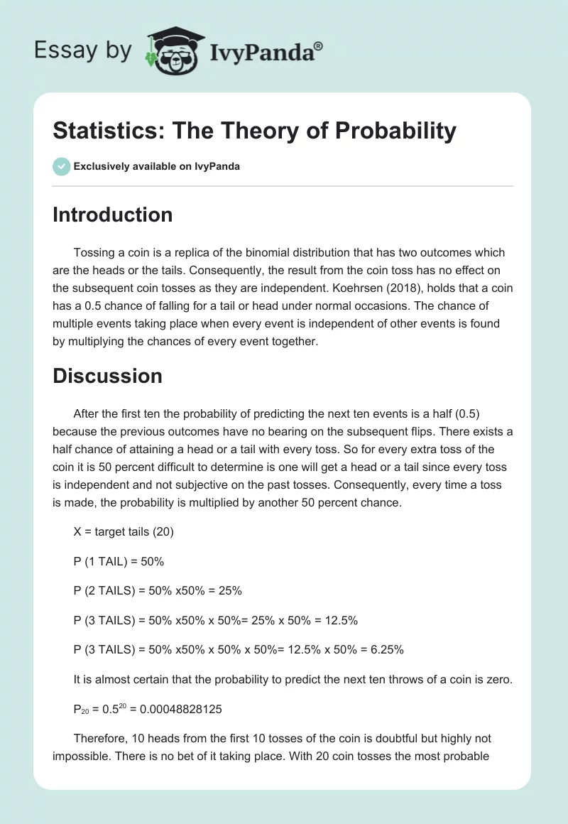 Statistics: The Theory of Probability. Page 1