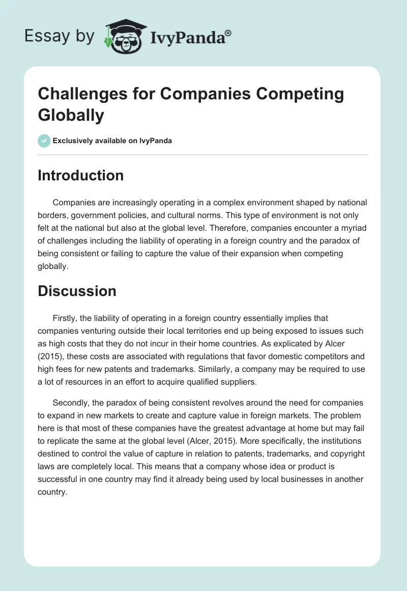 Challenges for Companies Competing Globally. Page 1
