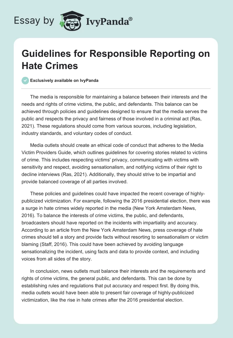 Guidelines for Responsible Reporting on Hate Crimes. Page 1