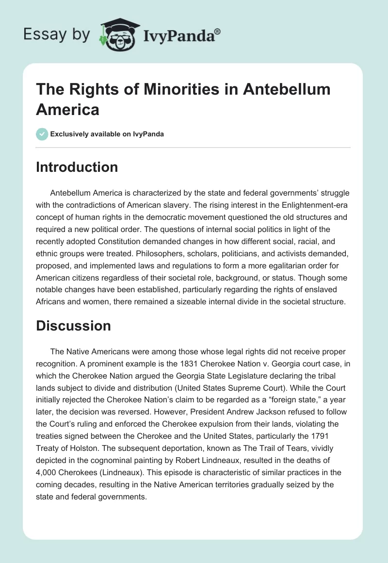 The Rights of Minorities in Antebellum America. Page 1