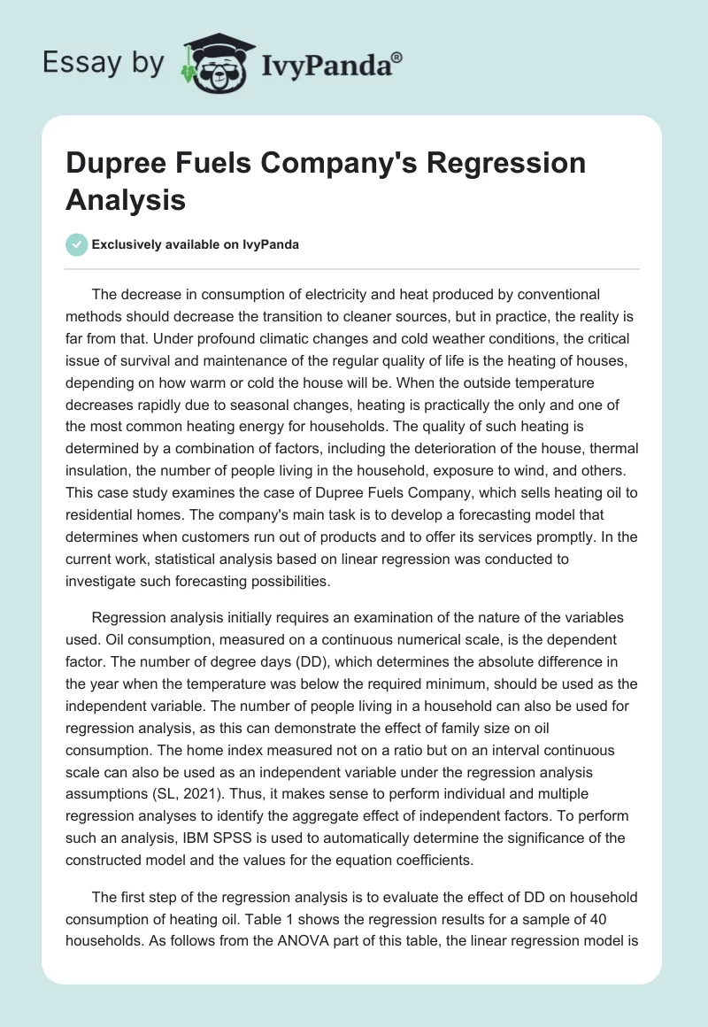 Dupree Fuels Company's Regression Analysis. Page 1