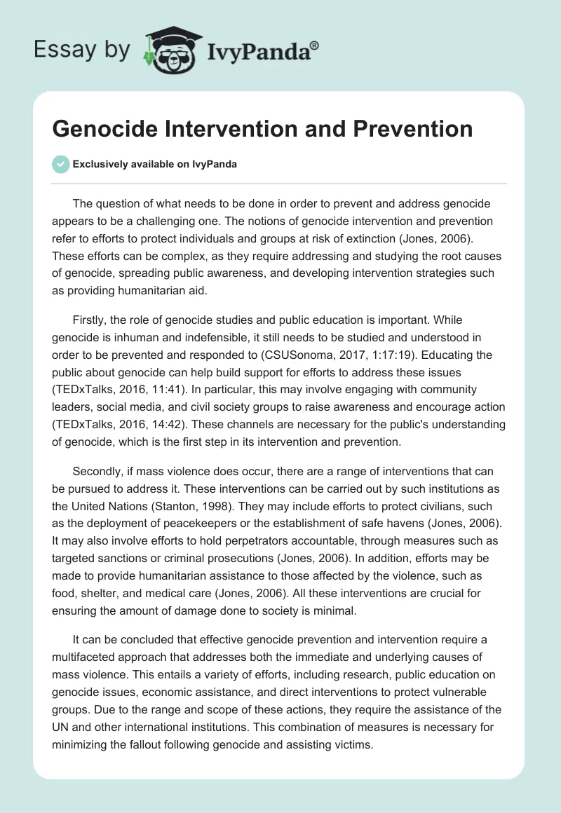 Genocide Intervention and Prevention. Page 1