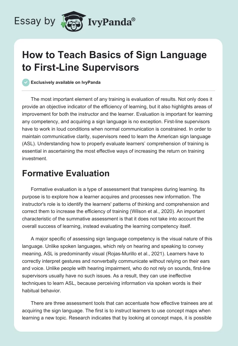 How to Teach Basics of Sign Language to First-Line Supervisors. Page 1