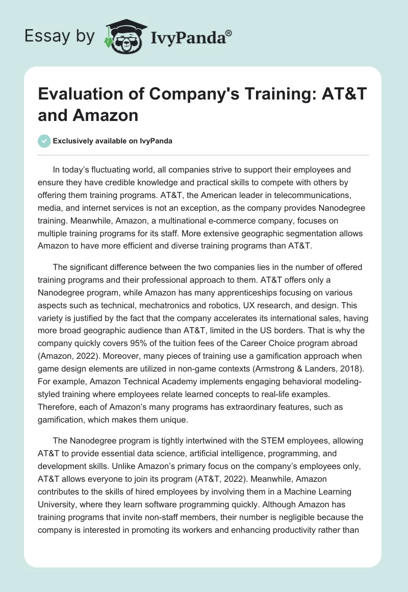 Evaluation of Company's Training: AT&T and Amazon. Page 1