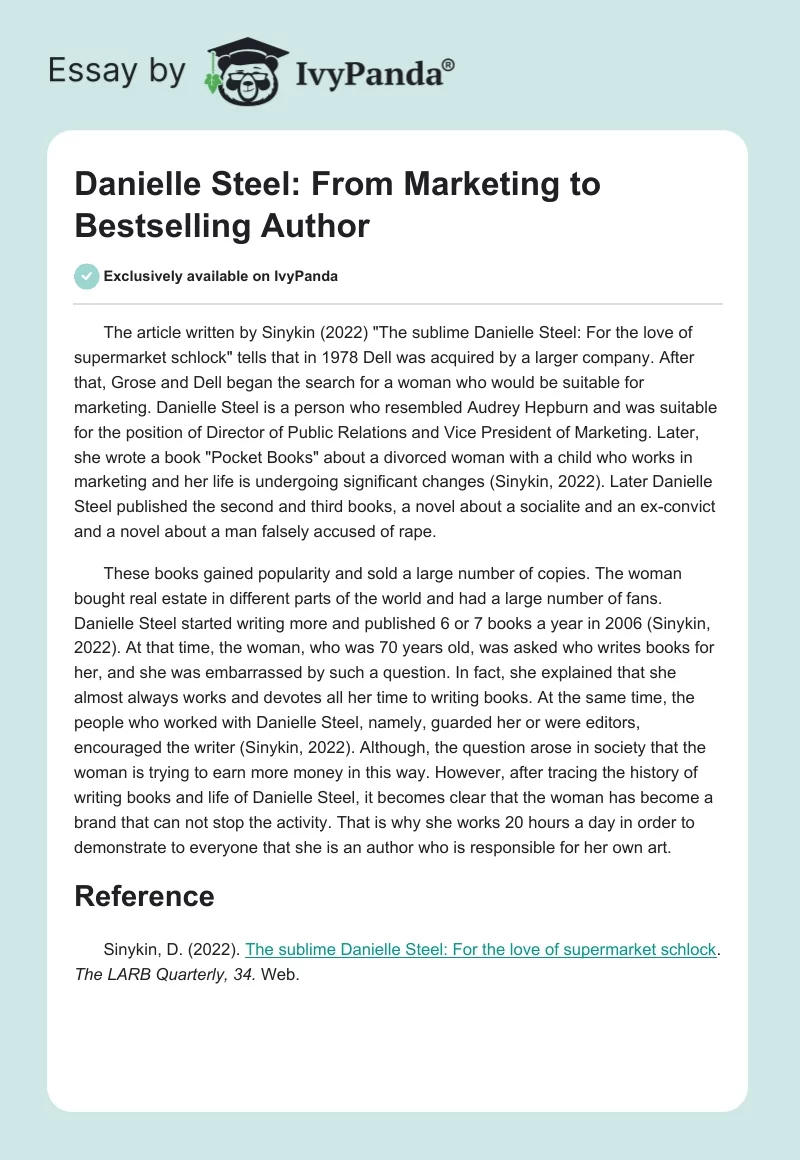 Danielle Steel: From Marketing to Bestselling Author. Page 1