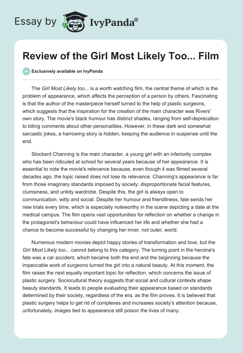 Review of the "Girl Most Likely Too..." Film. Page 1