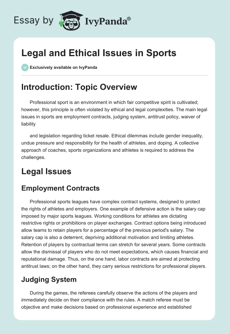 Legal and Ethical Issues in Sports. Page 1