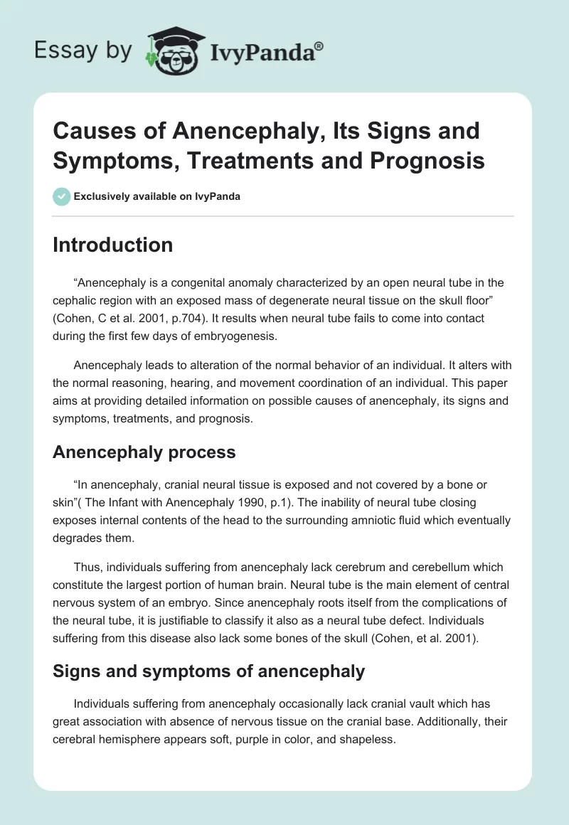 Causes of Anencephaly, Its Signs and Symptoms, Treatments and Prognosis. Page 1