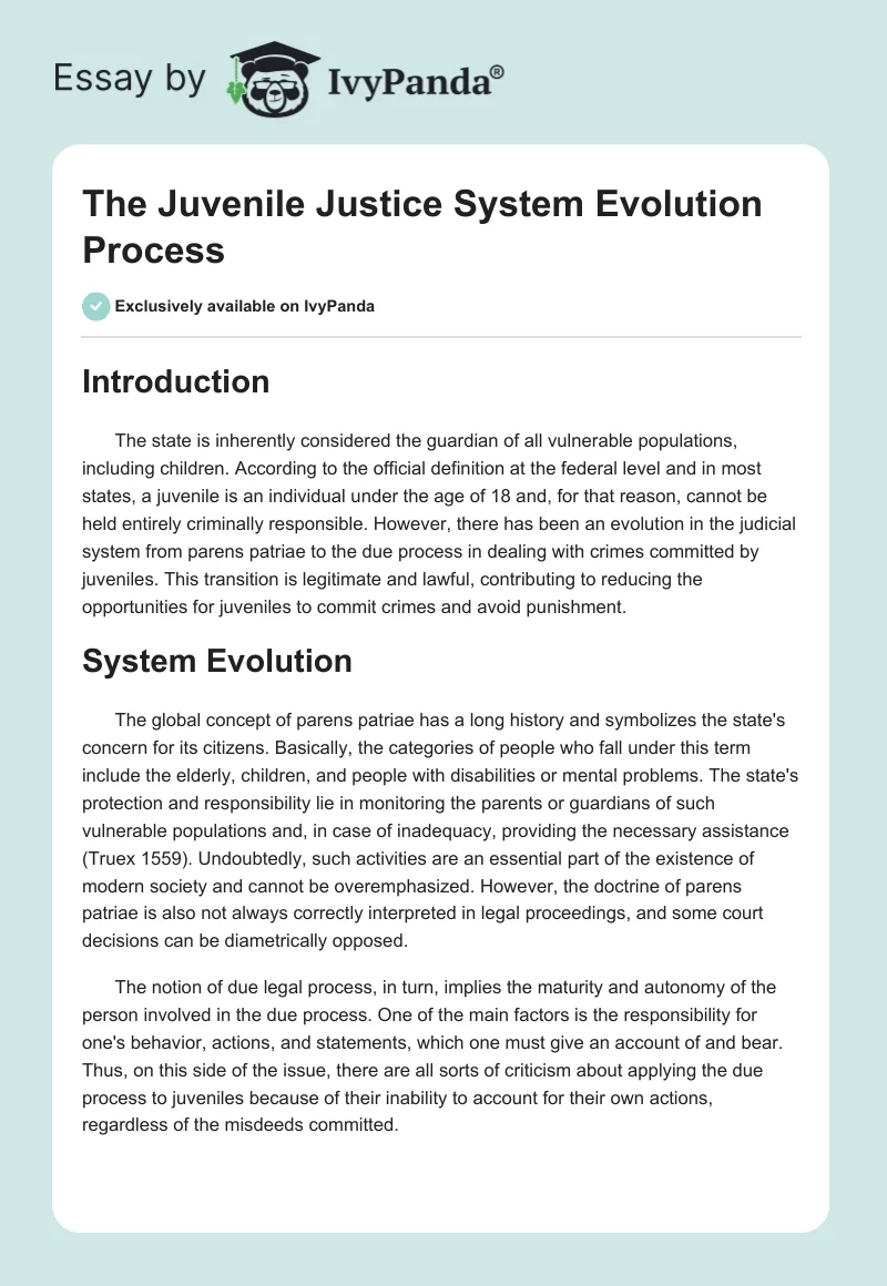 The Juvenile Justice System Evolution Process. Page 1