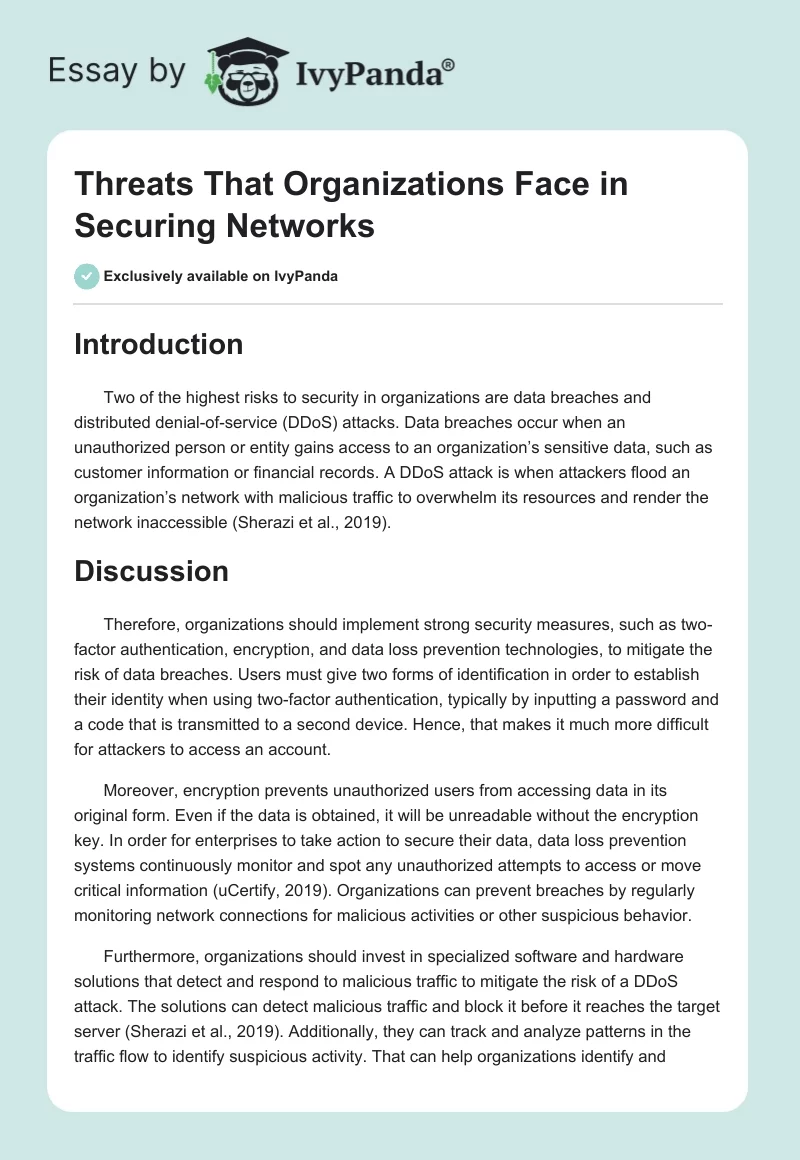 Threats That Organizations Face in Securing Networks. Page 1