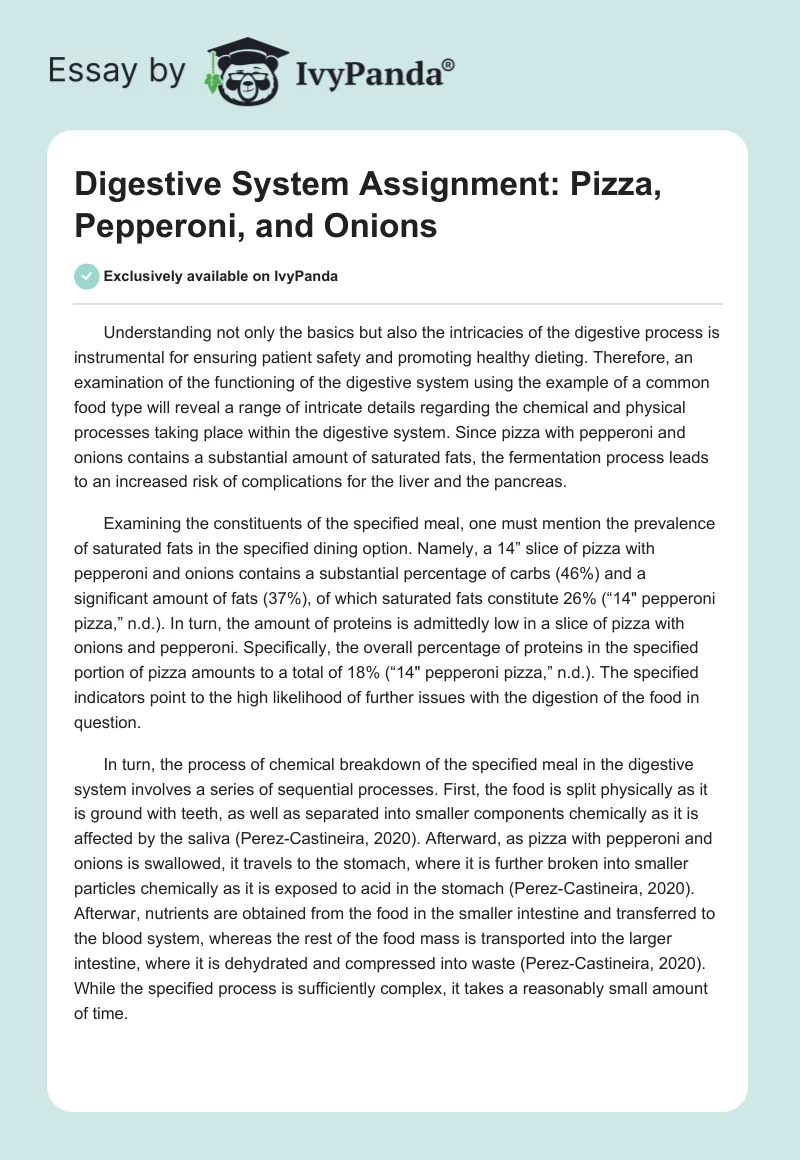 Digestive System Function: Pizza With Pepperoni and Onions. Page 1