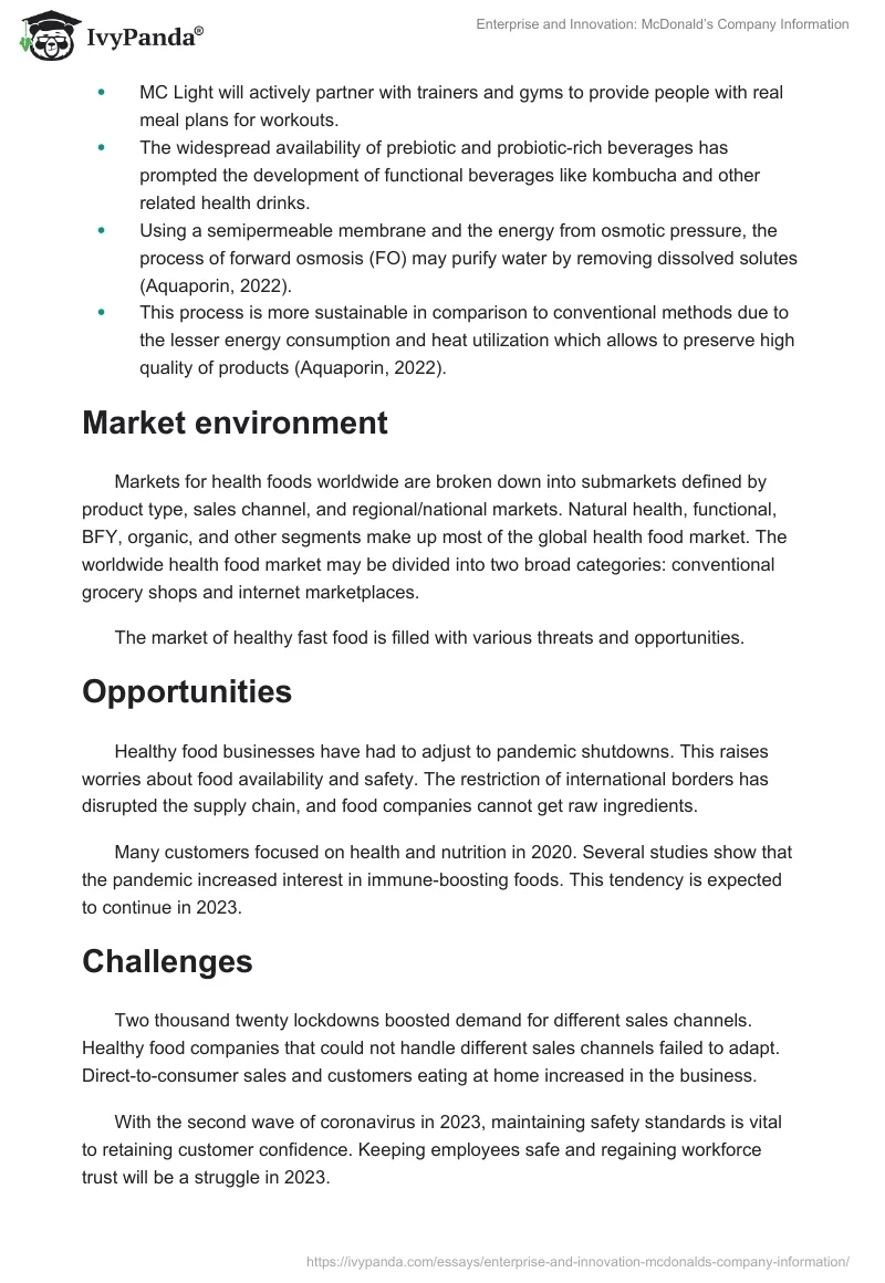 Enterprise and Innovation: McDonald’s Company Information. Page 2