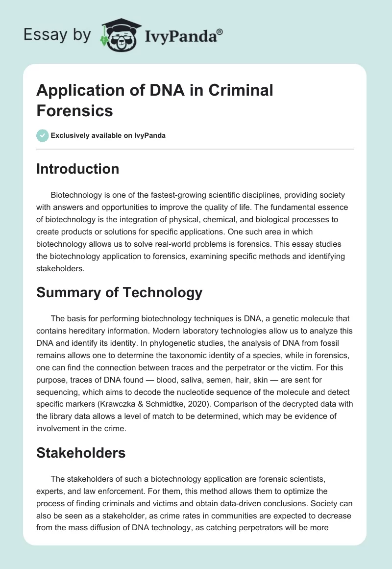Application of DNA in Criminal Forensics. Page 1