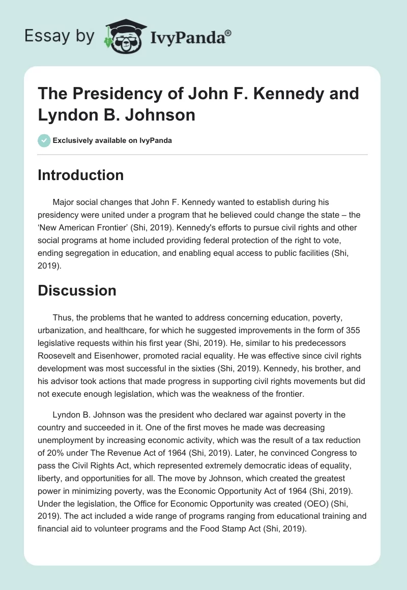 The Presidency of John F. Kennedy and Lyndon B. Johnson. Page 1