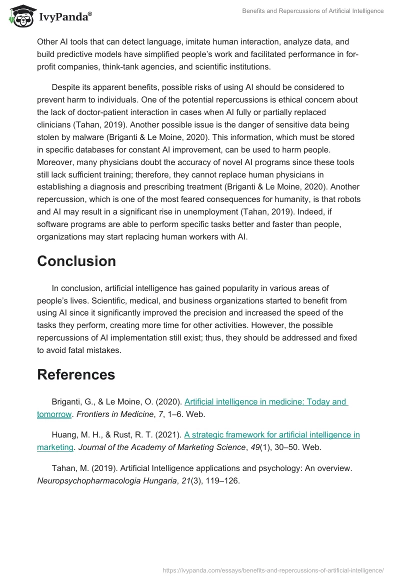 Benefits and Repercussions of Artificial Intelligence. Page 2