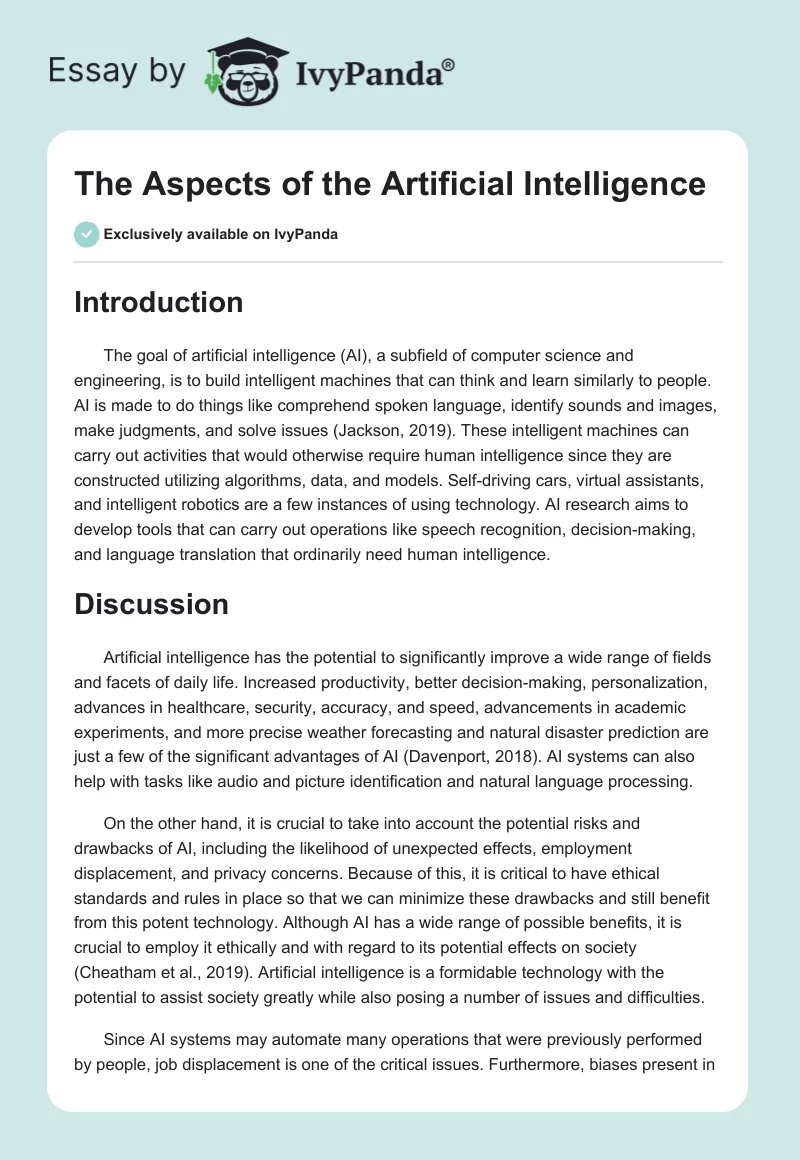 The Aspects of the Artificial Intelligence. Page 1