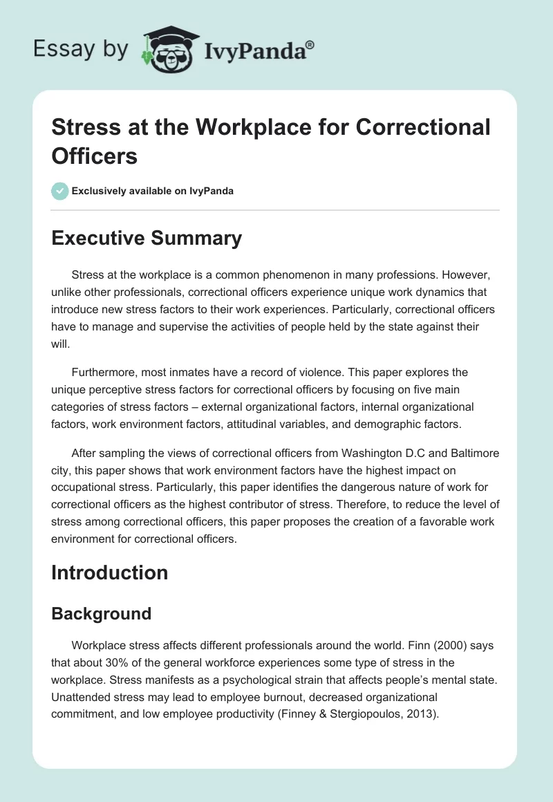 Stress at the Workplace for Correctional Officers. Page 1