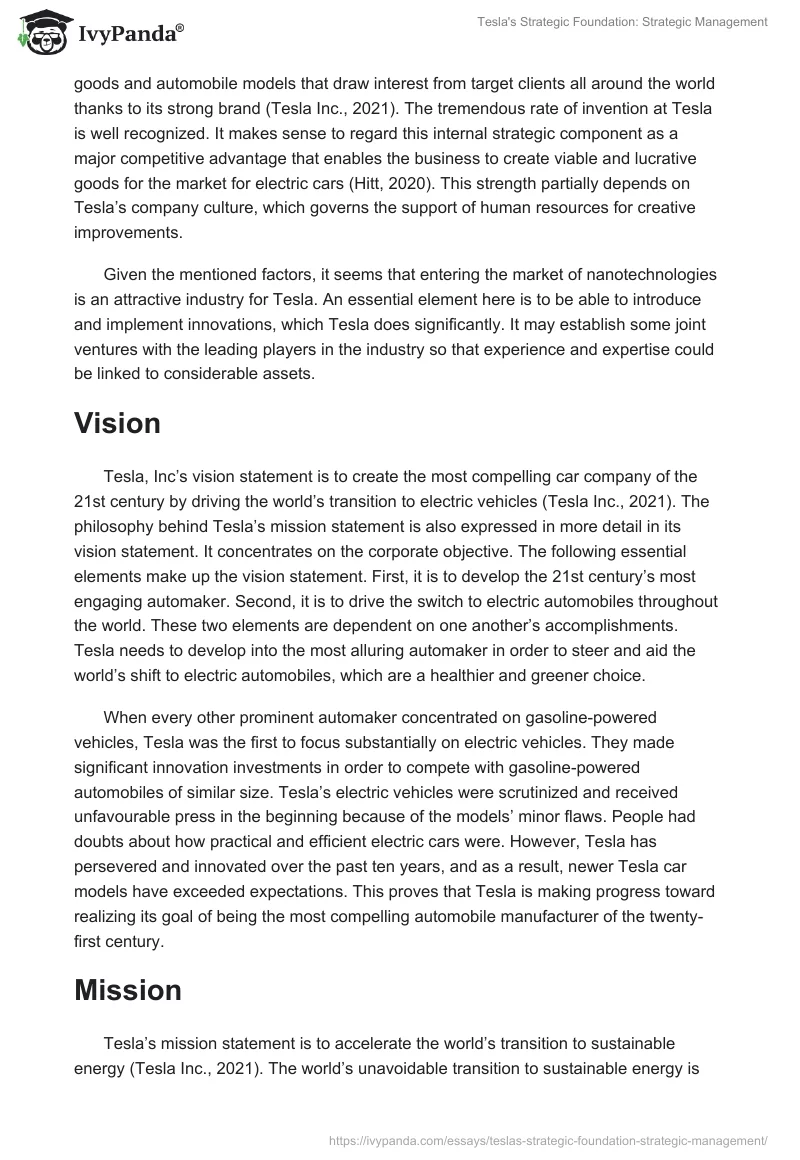 Tesla's Strategic Foundation: Strategic Management. Page 3
