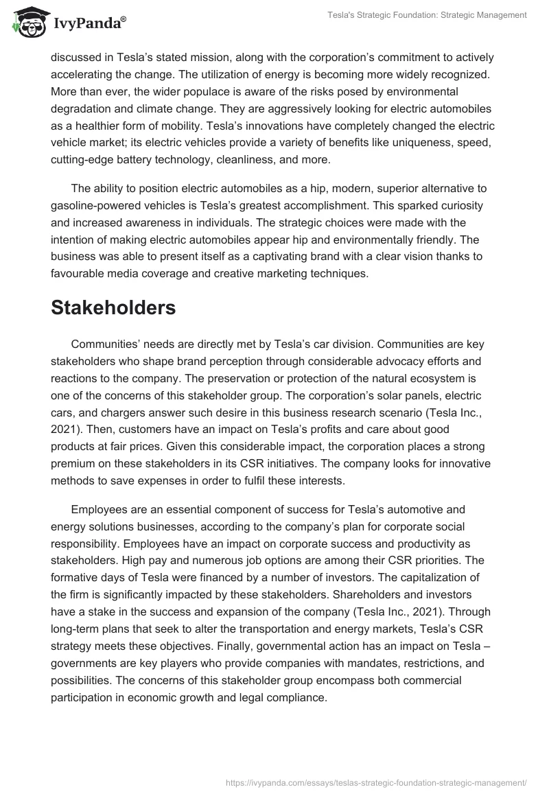 Tesla's Strategic Foundation: Strategic Management. Page 4