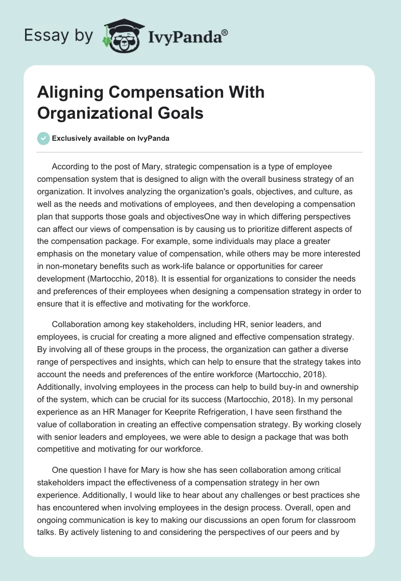 Aligning Compensation With Organizational Goals. Page 1