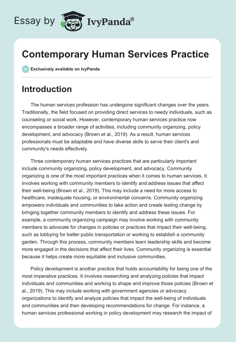 Contemporary Human Services Practice. Page 1