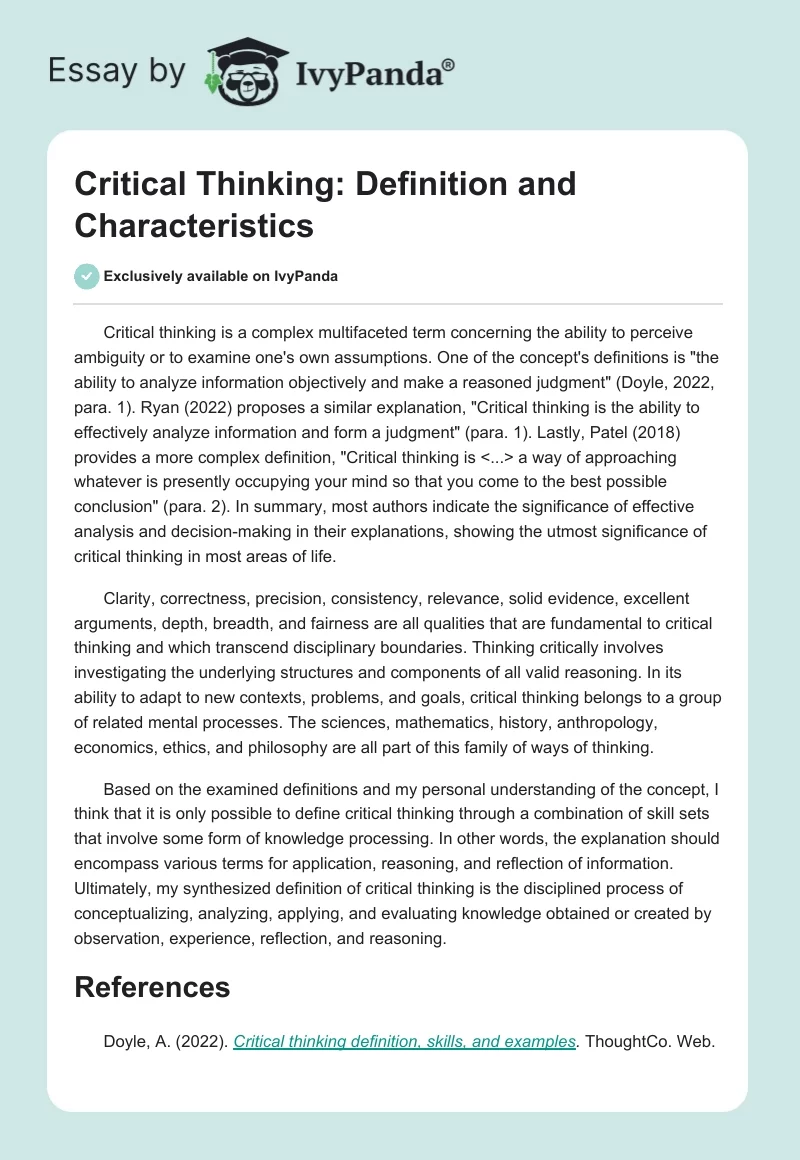 Critical Thinking: Definition and Characteristics. Page 1