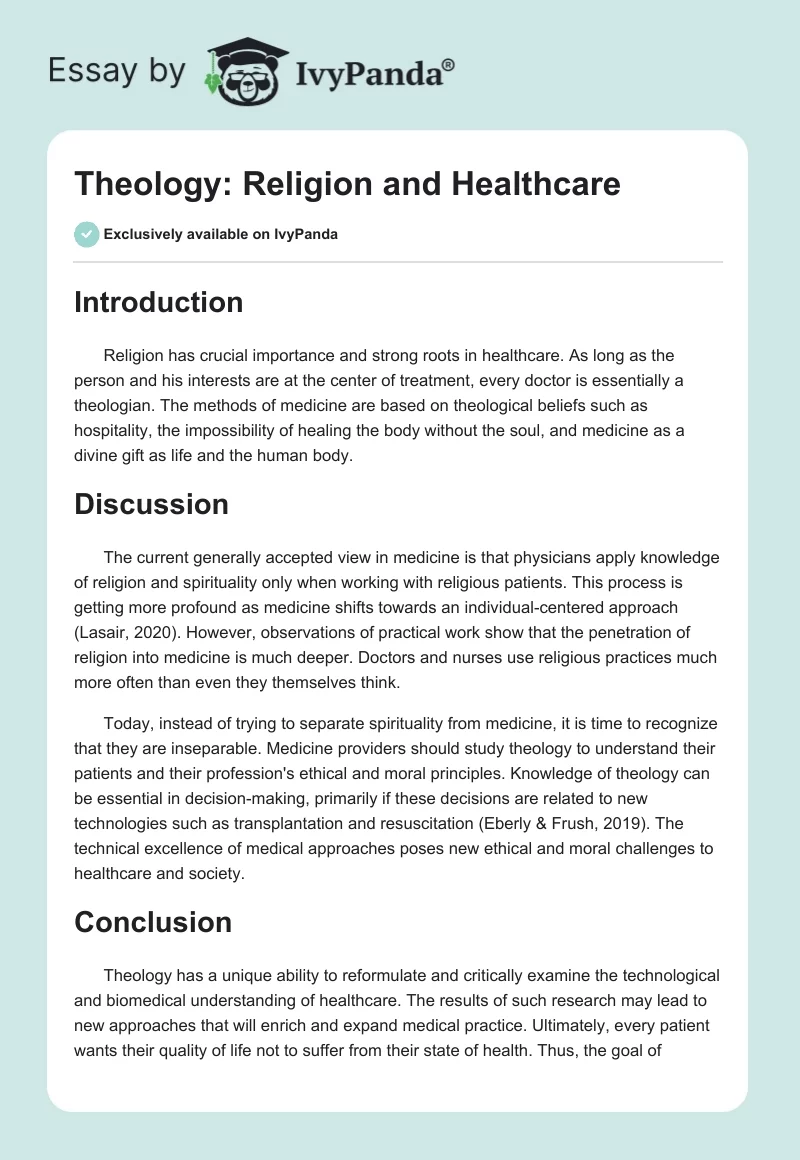 Theology: Religion and Healthcare. Page 1