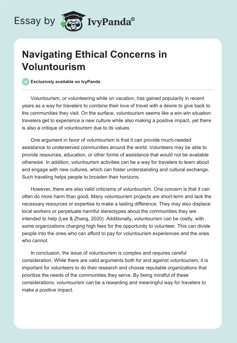 Navigating Ethical Concerns in Voluntourism. Page 1