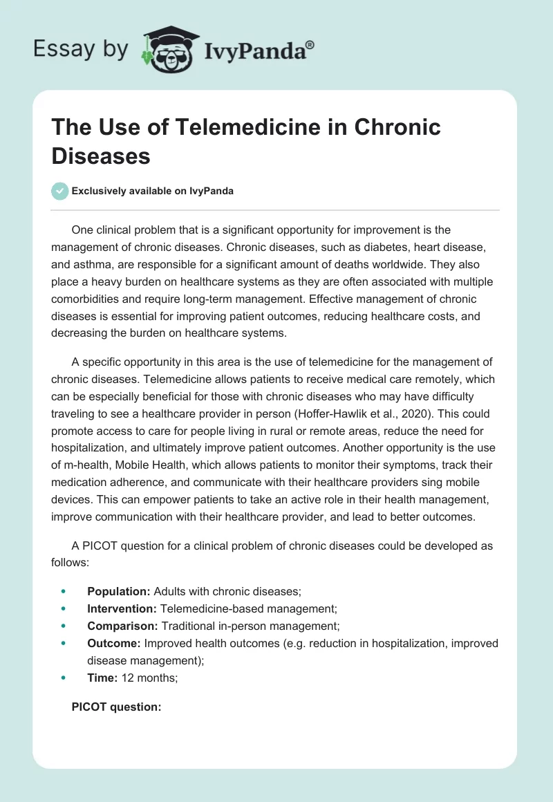 The Use of Telemedicine in Chronic Diseases. Page 1