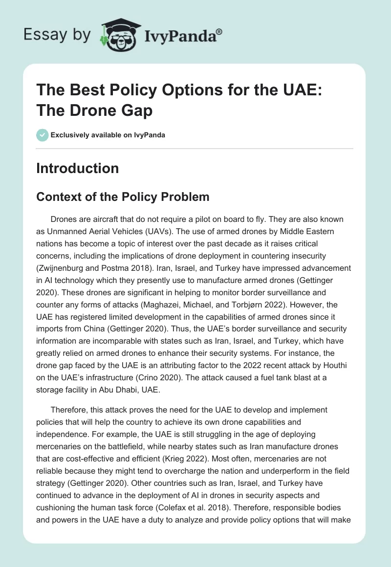 The Best Policy Options for the UAE: The Drone Gap. Page 1