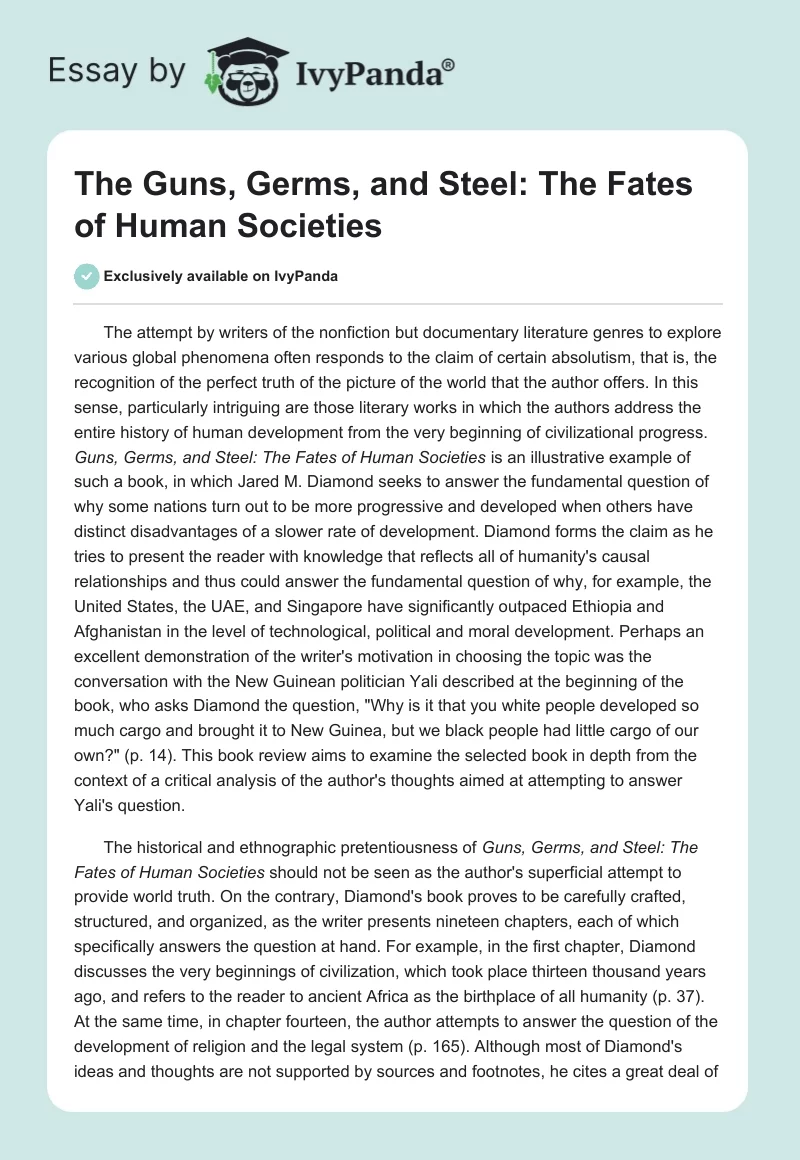 The Guns, Germs, and Steel: The Fates of Human Societies. Page 1