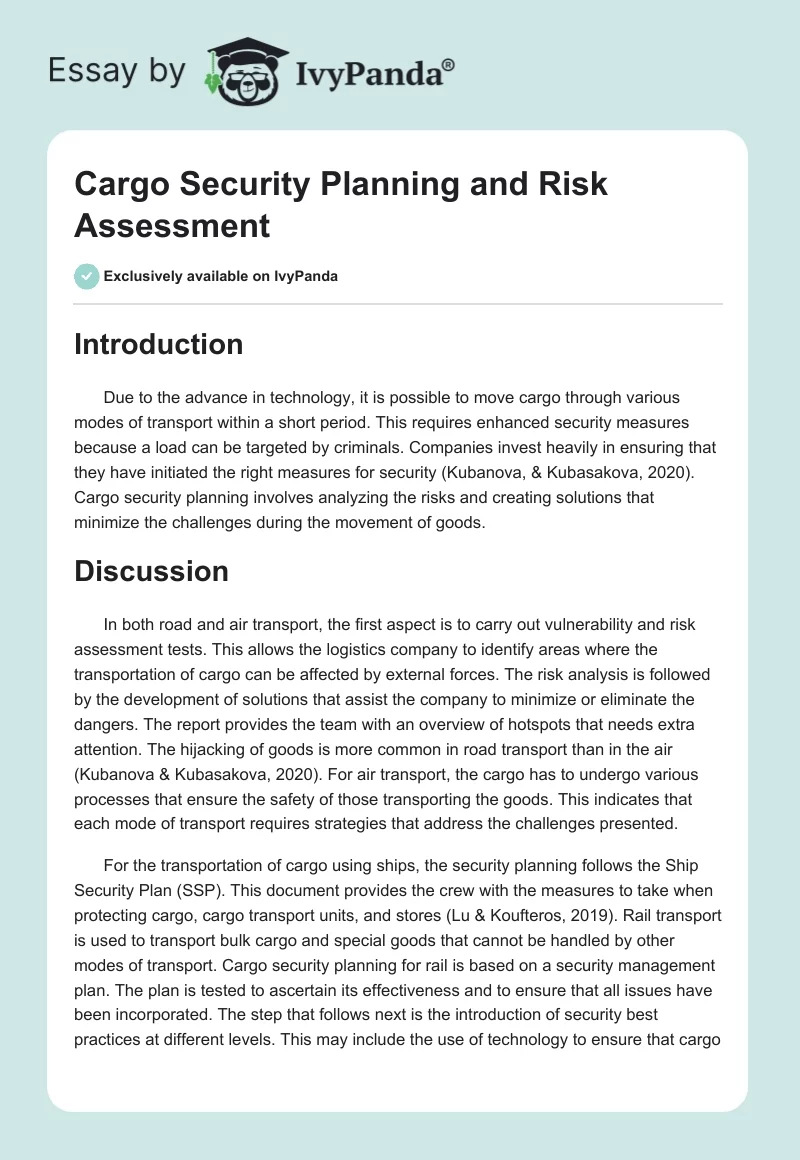 Cargo Security Planning and Risk Assessment. Page 1