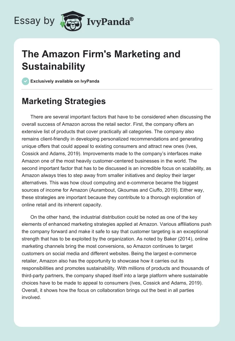 The Amazon Firm's Marketing and Sustainability. Page 1