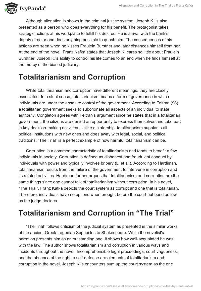 Alienation and Corruption in "The Trial" by Franz Kafka. Page 4
